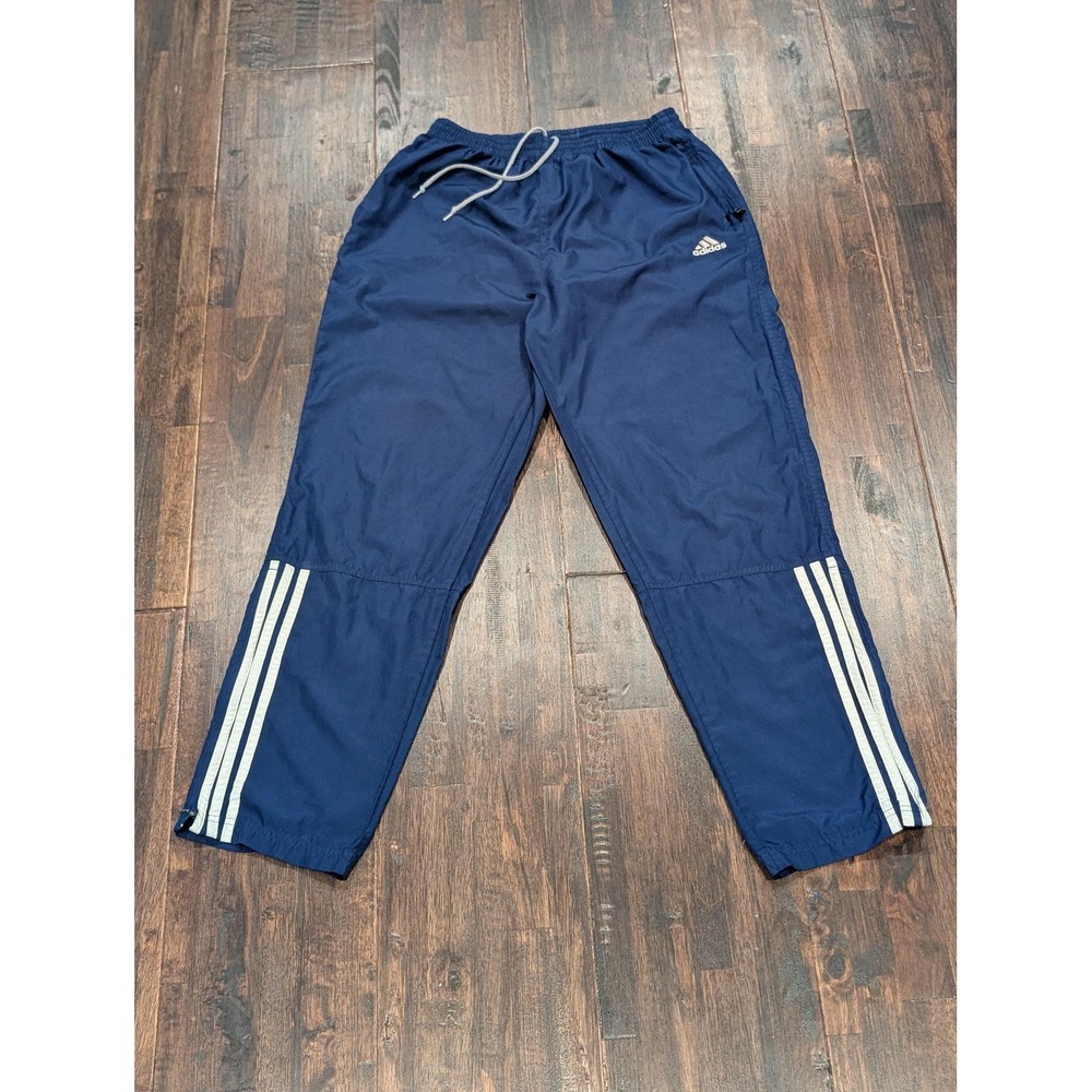Adidas Track Pants Mens Small Navy 3-Stripes Zip Pockets Ankle Zips Athletic